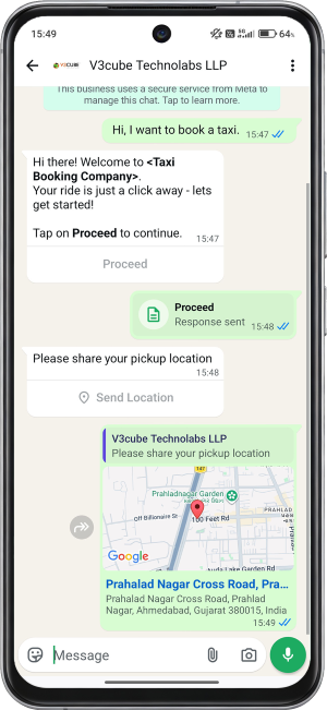 chatbot ask for pick-up location