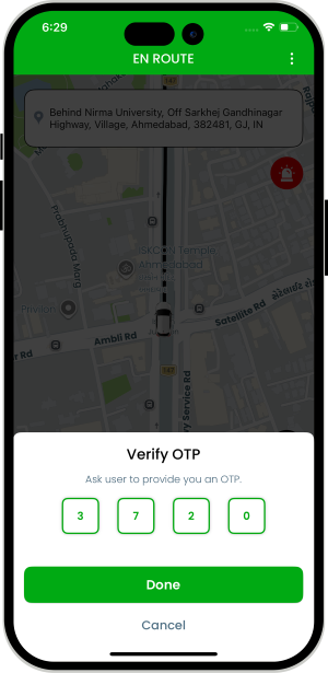 OTP Verification to Start the Ride