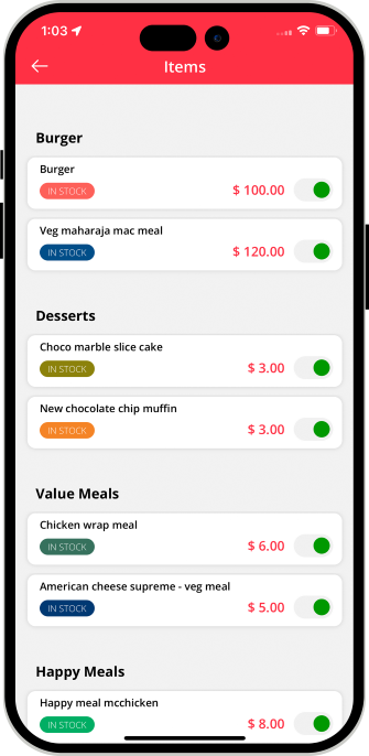 Stores manage menu section