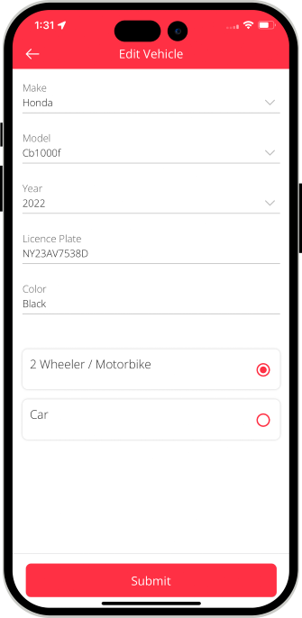driver edit vehicle page