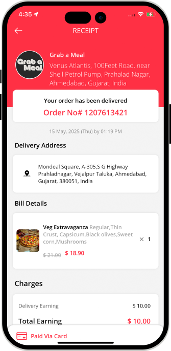 driver see details of address, earning , order
