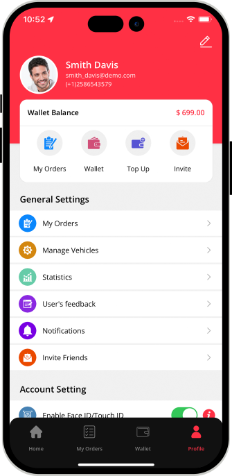 delivery driver app menu