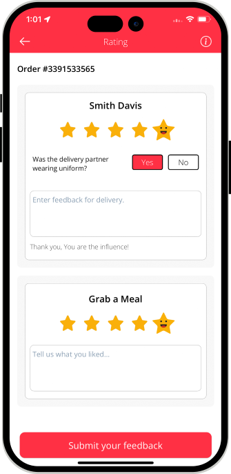 driver rate & review to customer & Restaurant / Store