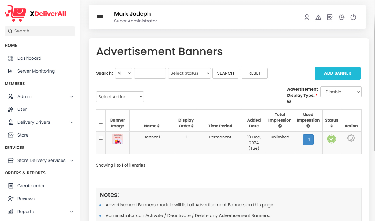 ADVERTISEMENT BANNERS Management
