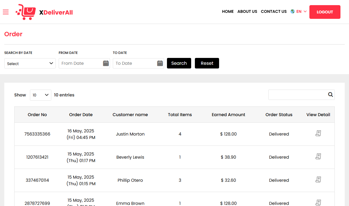 Order History/ Earnings