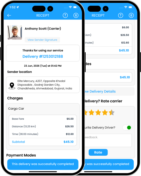 receipt on the app