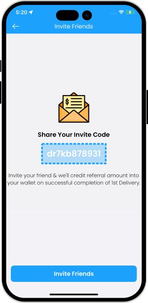 sender and driver can invite friends to join application