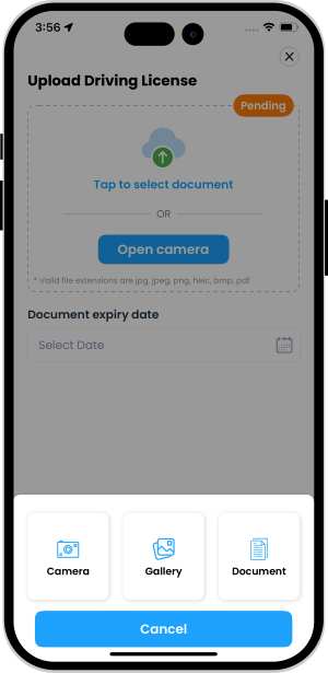 Delivery Driver upload ID documents from panel