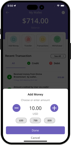 user and provider manage their wallet