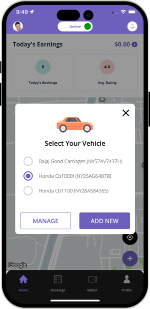 Driver able to select vehicle to deliver food