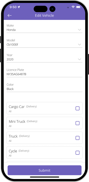 driver edit vehicle page