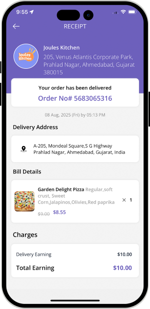 driver see details of address, earning , order