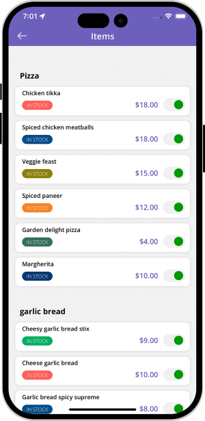 restaurant manage menu section
