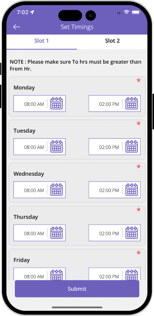 restaurant set working hours