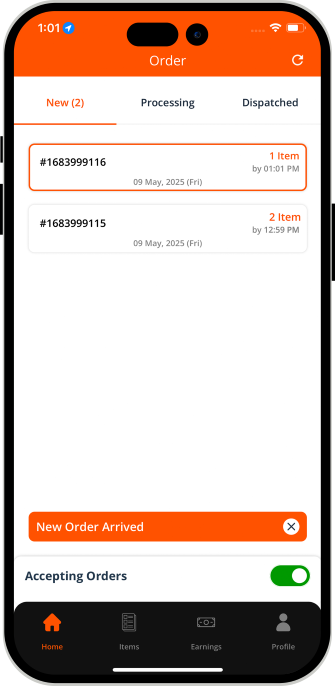 restaurant app displays order details