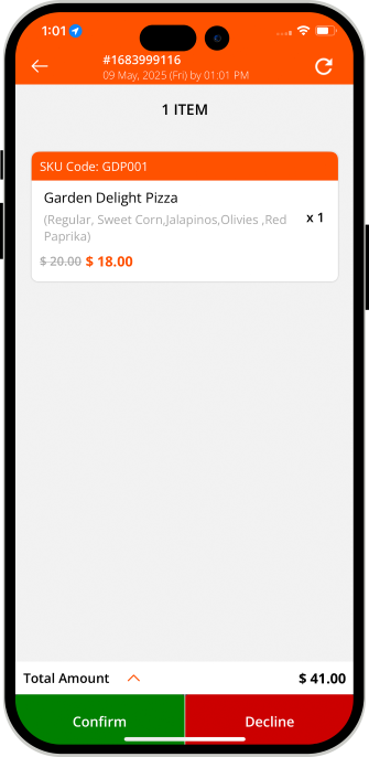 total bill amount confirm or decline