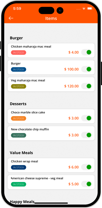 restaurant manage menu section