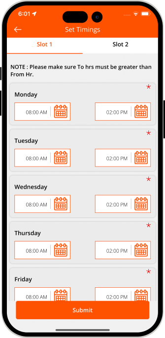restaurant set working hours