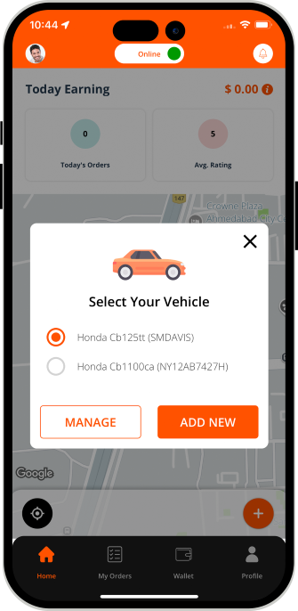 Driver able to select vehicle to deliver food