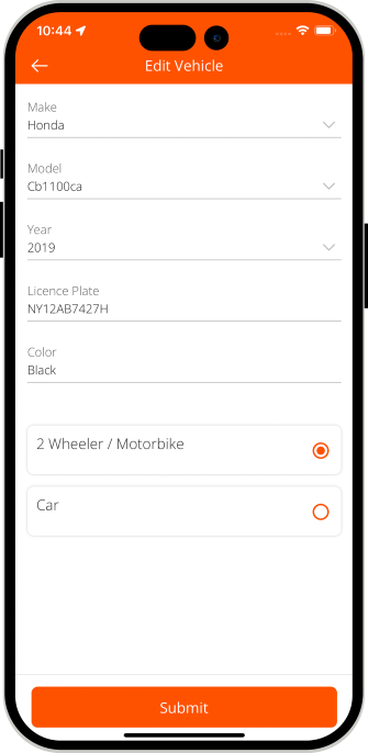 driver edit vehicle page