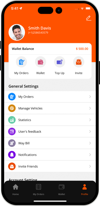 delivery driver app menu