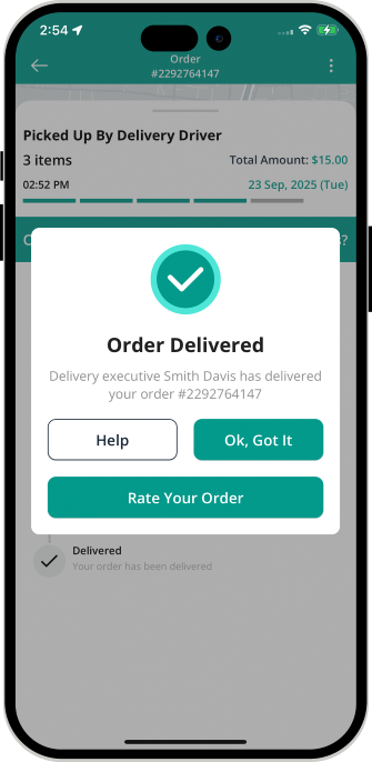 order delivered successful