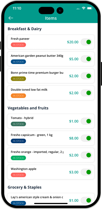 Store manage menu section