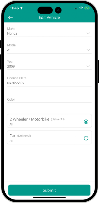 driver edit vehicle page