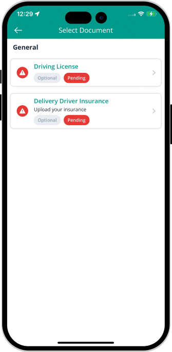 driver select necessary documents
