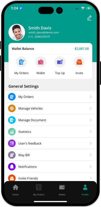 delivery driver app menu