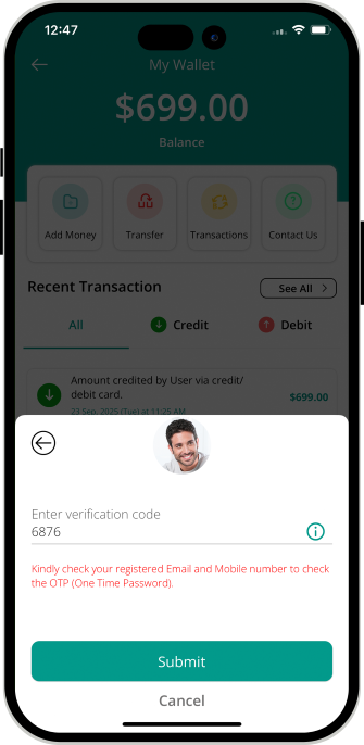 OTP verification for money transfer