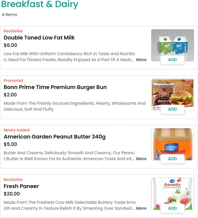 Grocery Store Item List View