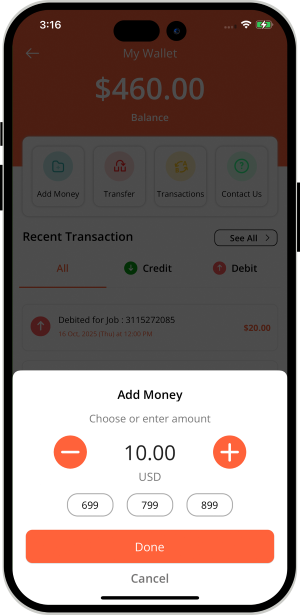 user and provider manage their wallet
