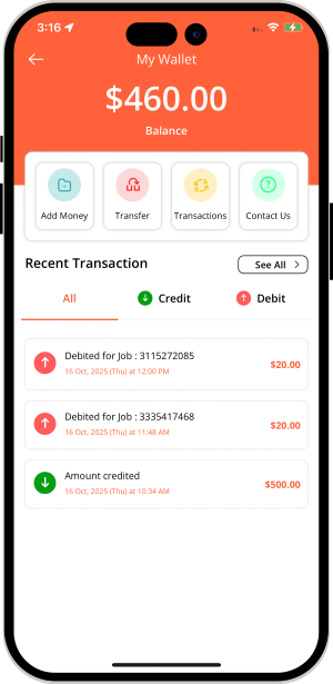 user and provider manage their wallet