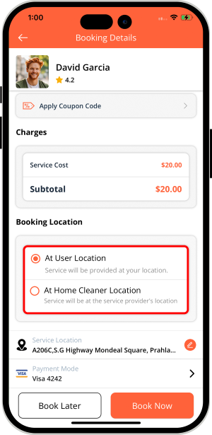 Select booking location