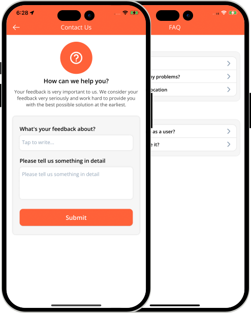 user app login and registration screen