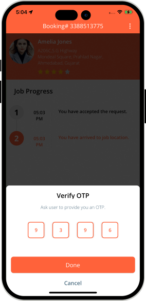 OTP Verification to Start the Job