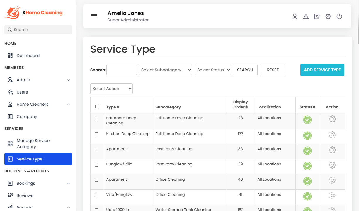 Manage Service Type
