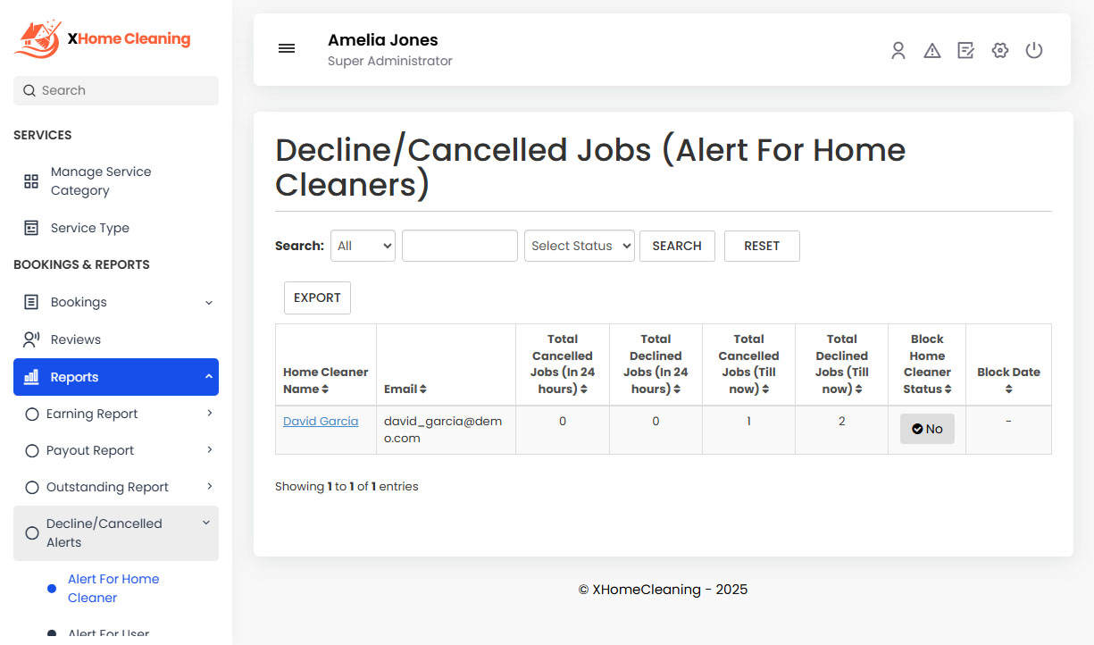 Decline/Cancelled Jobs Alert For Home Cleaners