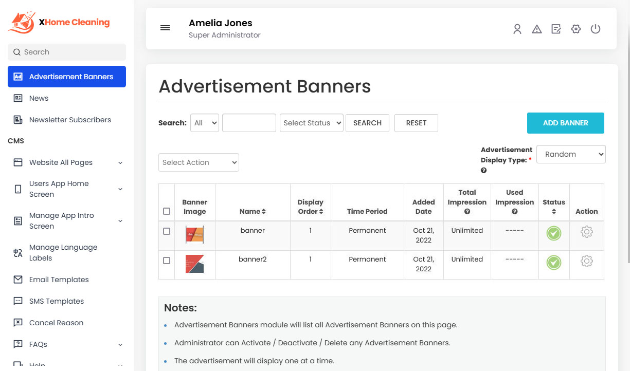 Advertisement Banners Management