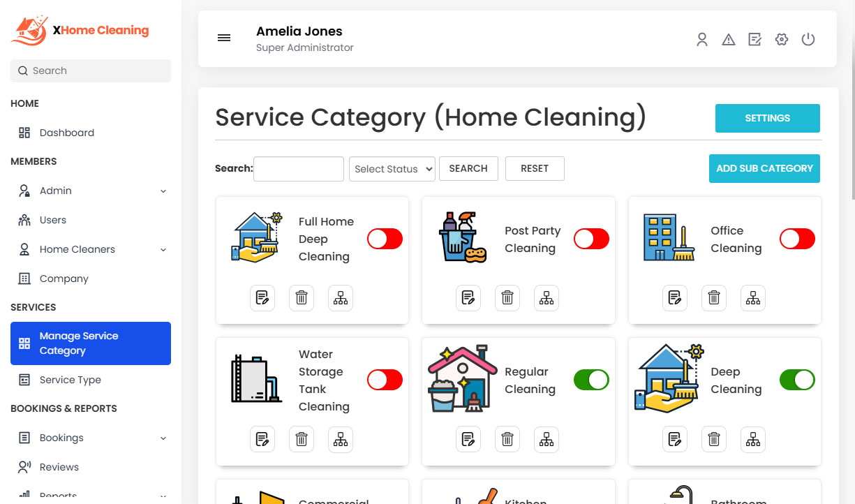 Manage Service Category
