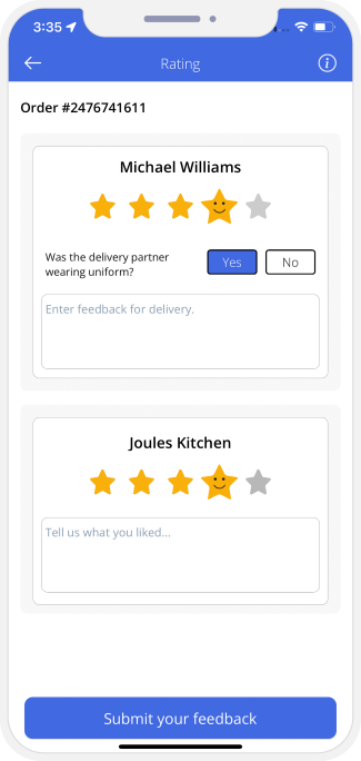 user rate & review to restaurant & driver