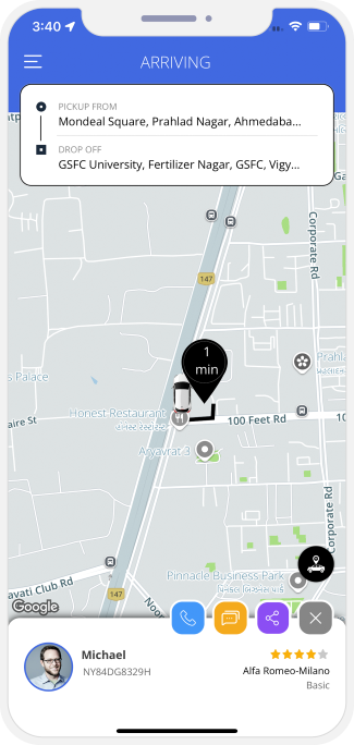 Rider can see the location of the Driver on a Map