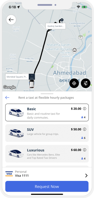 taxi rentals screen