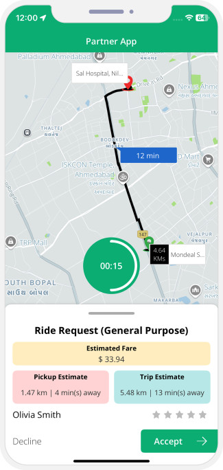Driver accept or decline the request