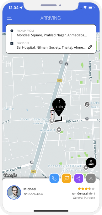 Patient can see the location of the Driver on a Map