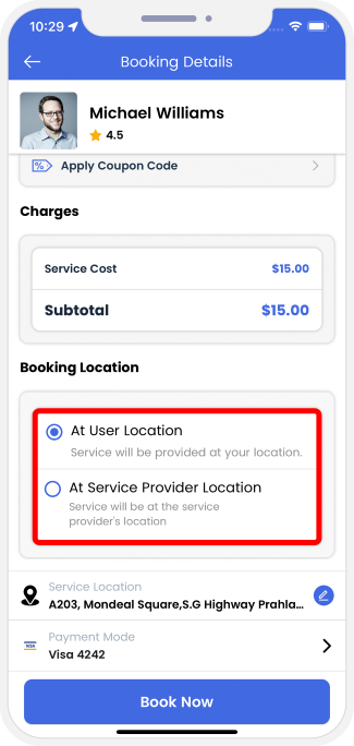 Select booking location