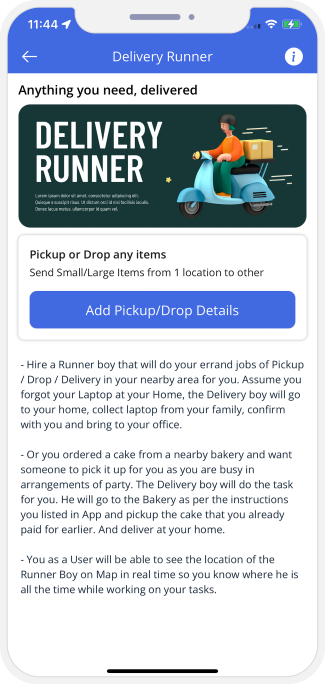 Delivery Runner Landing Screen