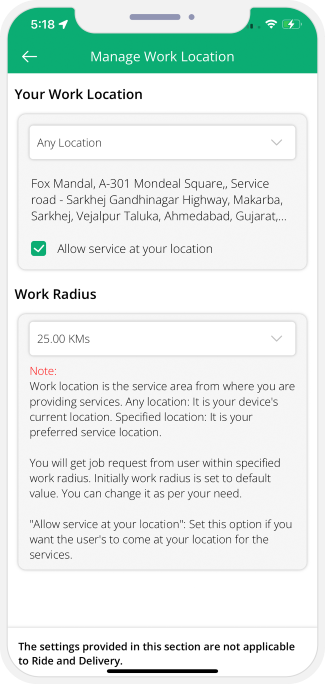 provider manage work location