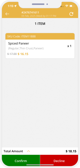 total bill amount confirm or decline